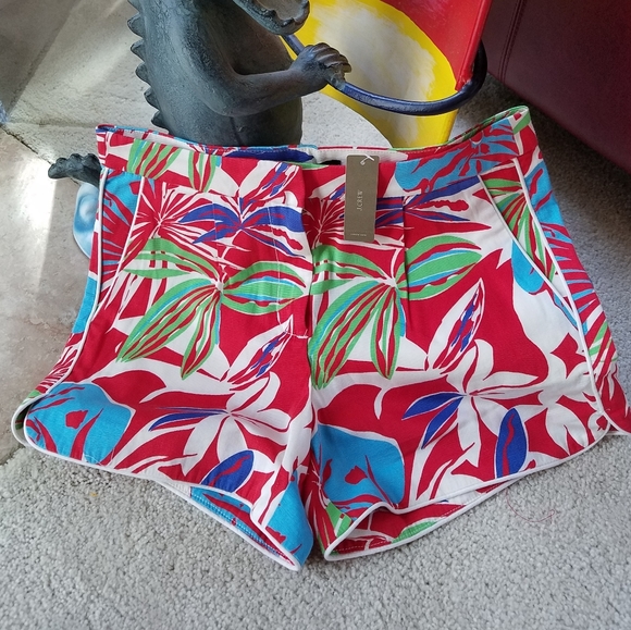 J. Crew Pants - J Crew High Waist Vibrant Tropical Print Cotton Shorts Dolphin Hemline Sz 0 NWT
